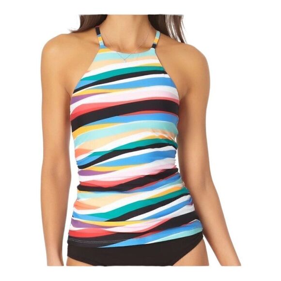 Anne Cole Multicolor Striped High-Neck Tankini Swim Top Small NWT - Picture 1 of 8